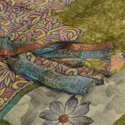 Sanskriti Vintage Sarees Green Pure Georgette Silk Printed Sari Craft Sustainable Fabric