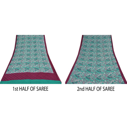 Sanskriti Vintage Sarees Blue 100% Pure Georgette Silk Printed Sari Craft Sustainable Fabric
