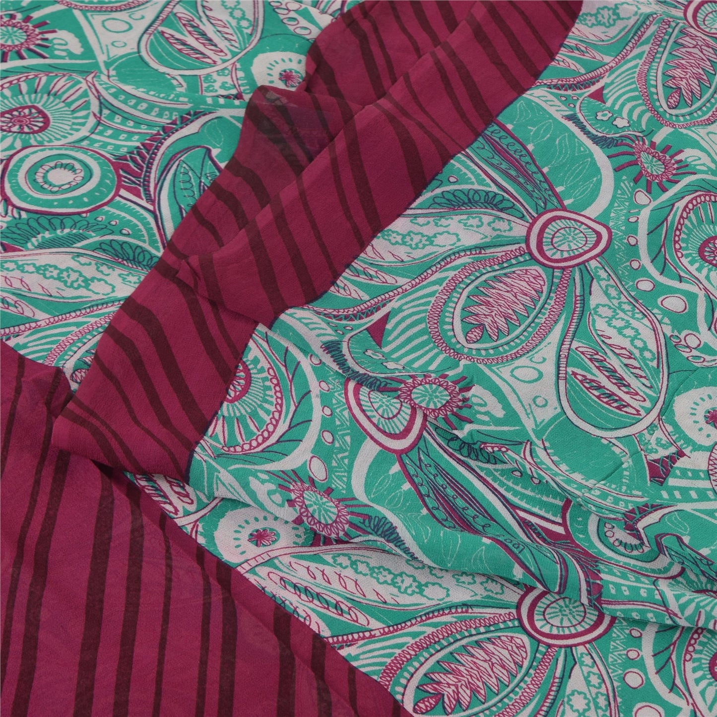 Sanskriti Vintage Sarees Blue 100% Pure Georgette Silk Printed Sari Craft Sustainable Fabric