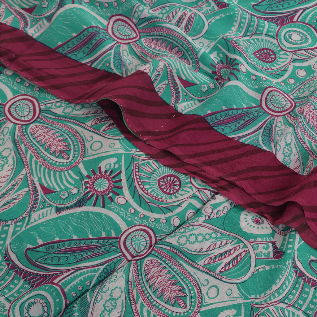 Sanskriti Vintage Sarees Blue 100% Pure Georgette Silk Printed Sari Craft Sustainable Fabric