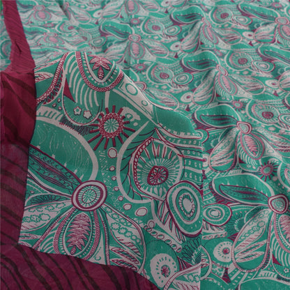 Sanskriti Vintage Sarees Blue 100% Pure Georgette Silk Printed Sari Craft Sustainable Fabric