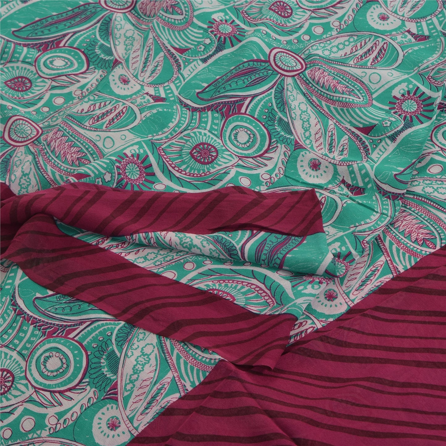 Sanskriti Vintage Sarees Blue 100% Pure Georgette Silk Printed Sari Craft Sustainable Fabric