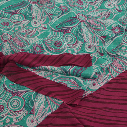 Sanskriti Vintage Sarees Blue 100% Pure Georgette Silk Printed Sari Craft Sustainable Fabric