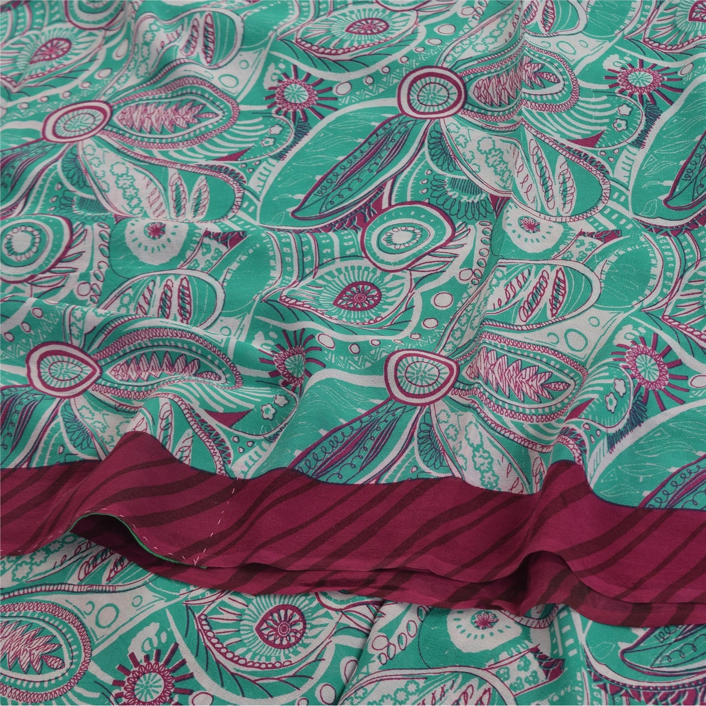 Sanskriti Vintage Sarees Blue 100% Pure Georgette Silk Printed Sari Craft Sustainable Fabric