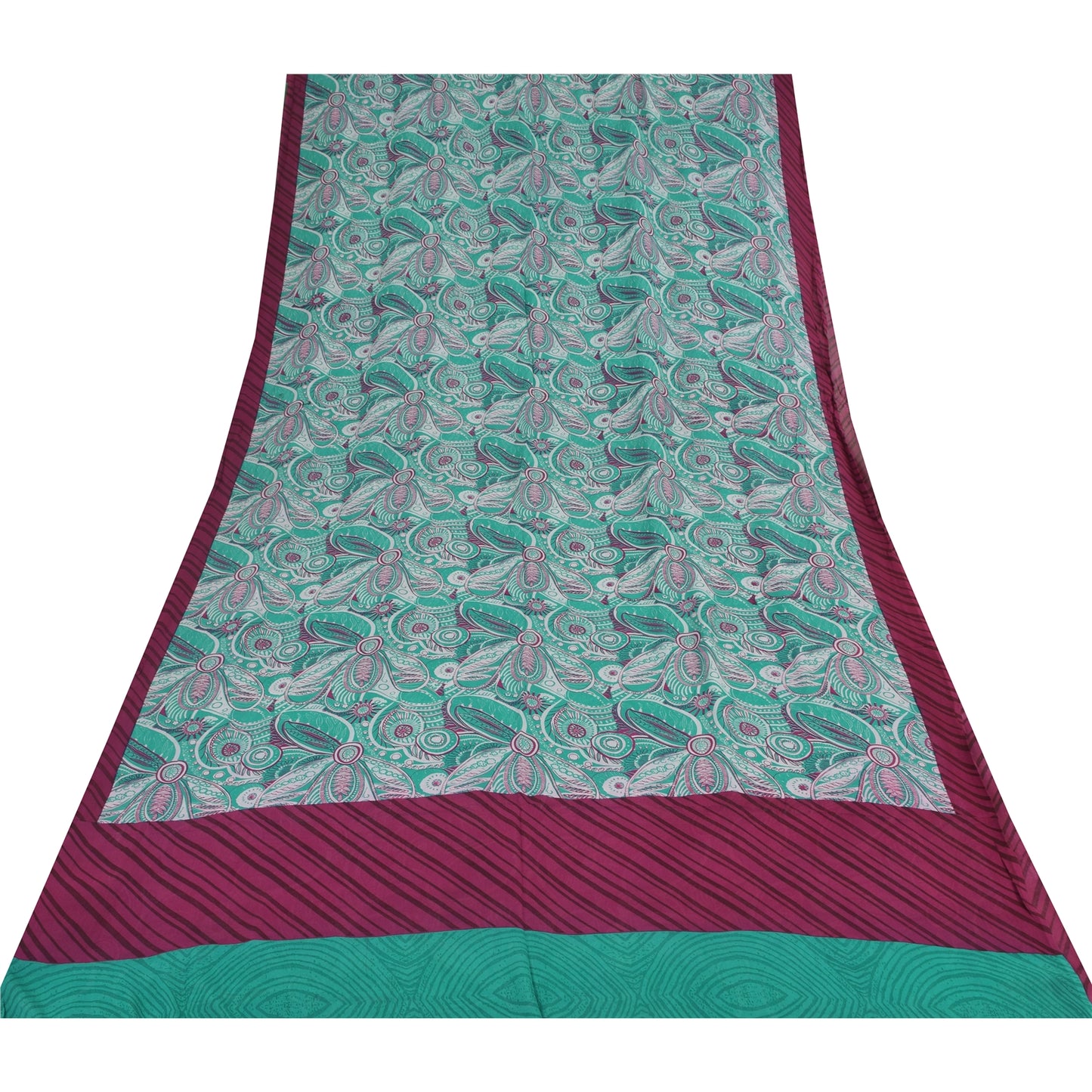 Sanskriti Vintage Sarees Blue 100% Pure Georgette Silk Printed Sari Craft Sustainable Fabric