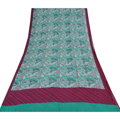 Sanskriti Vintage Sarees Blue 100% Pure Georgette Silk Printed Sari Craft Sustainable Fabric