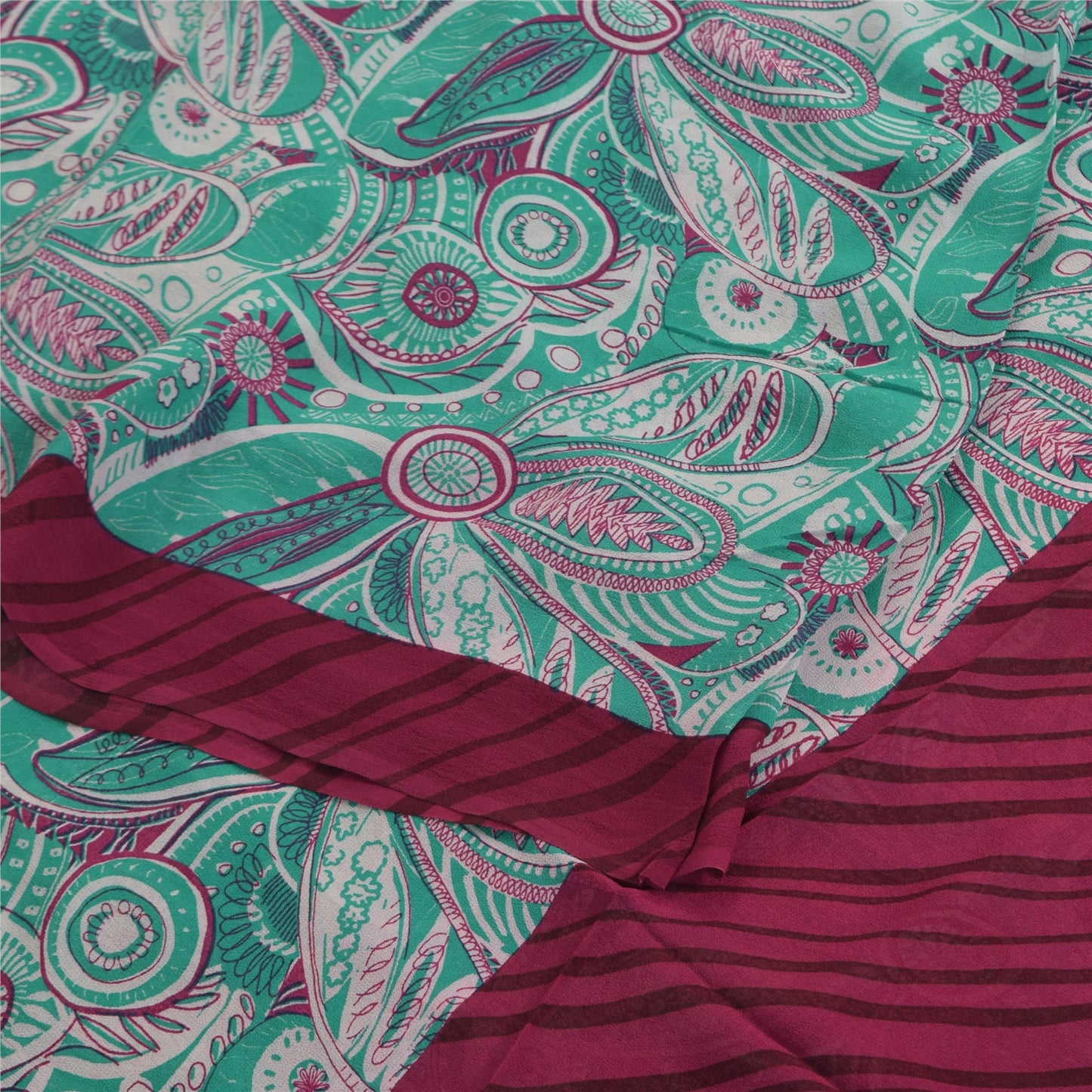 Sanskriti Vintage Sarees Blue 100% Pure Georgette Silk Printed Sari Craft Sustainable Fabric