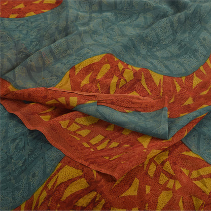 Sanskriti Vintage Sarees Multi Pure Georgette Silk Printed Sari 5yd Craft Sustainable Fabric