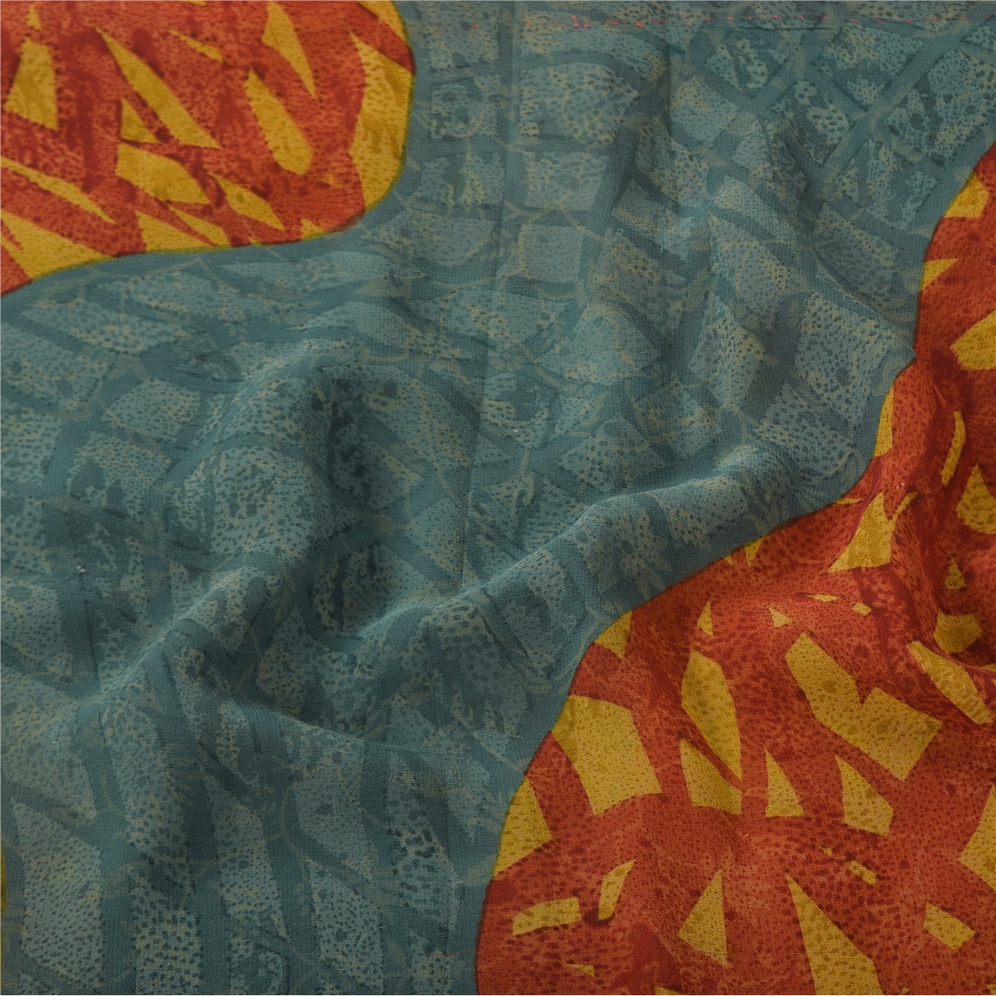 Sanskriti Vintage Sarees Multi Pure Georgette Silk Printed Sari 5yd Craft Sustainable Fabric