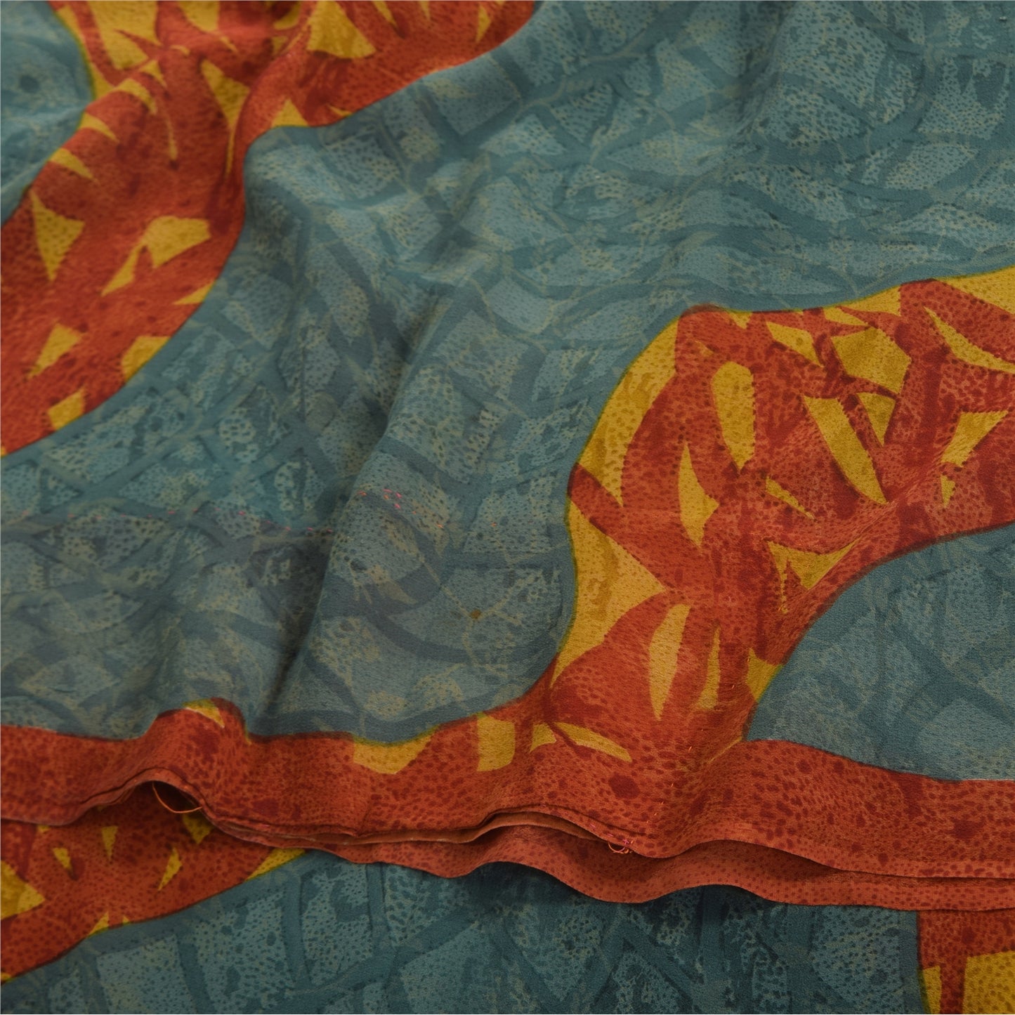 Sanskriti Vintage Sarees Multi Pure Georgette Silk Printed Sari 5yd Craft Sustainable Fabric