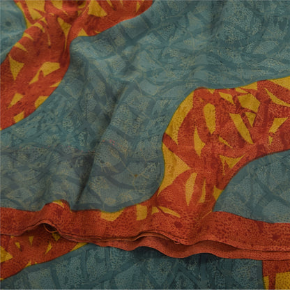 Sanskriti Vintage Sarees Multi Pure Georgette Silk Printed Sari 5yd Craft Sustainable Fabric