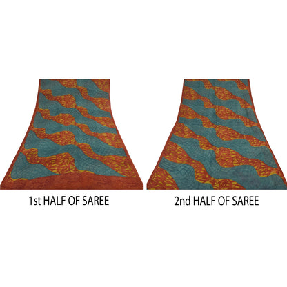 Sanskriti Vintage Sarees Multi Pure Georgette Silk Printed Sari 5yd Craft Sustainable Fabric