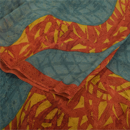 Sanskriti Vintage Sarees Multi Pure Georgette Silk Printed Sari 5yd Craft Sustainable Fabric