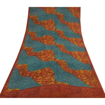 Sanskriti Vintage Sarees Multi Pure Georgette Silk Printed Sari 5yd Craft Sustainable Fabric