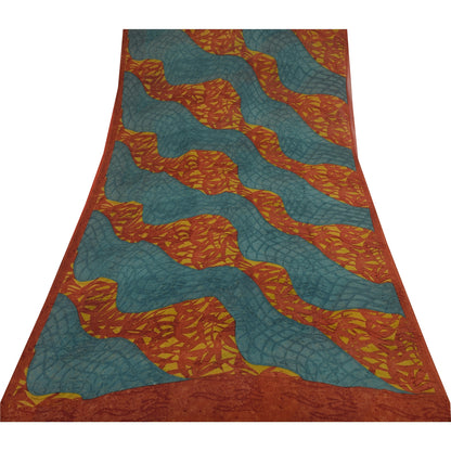Sanskriti Vintage Sarees Multi Pure Georgette Silk Printed Sari 5yd Craft Sustainable Fabric