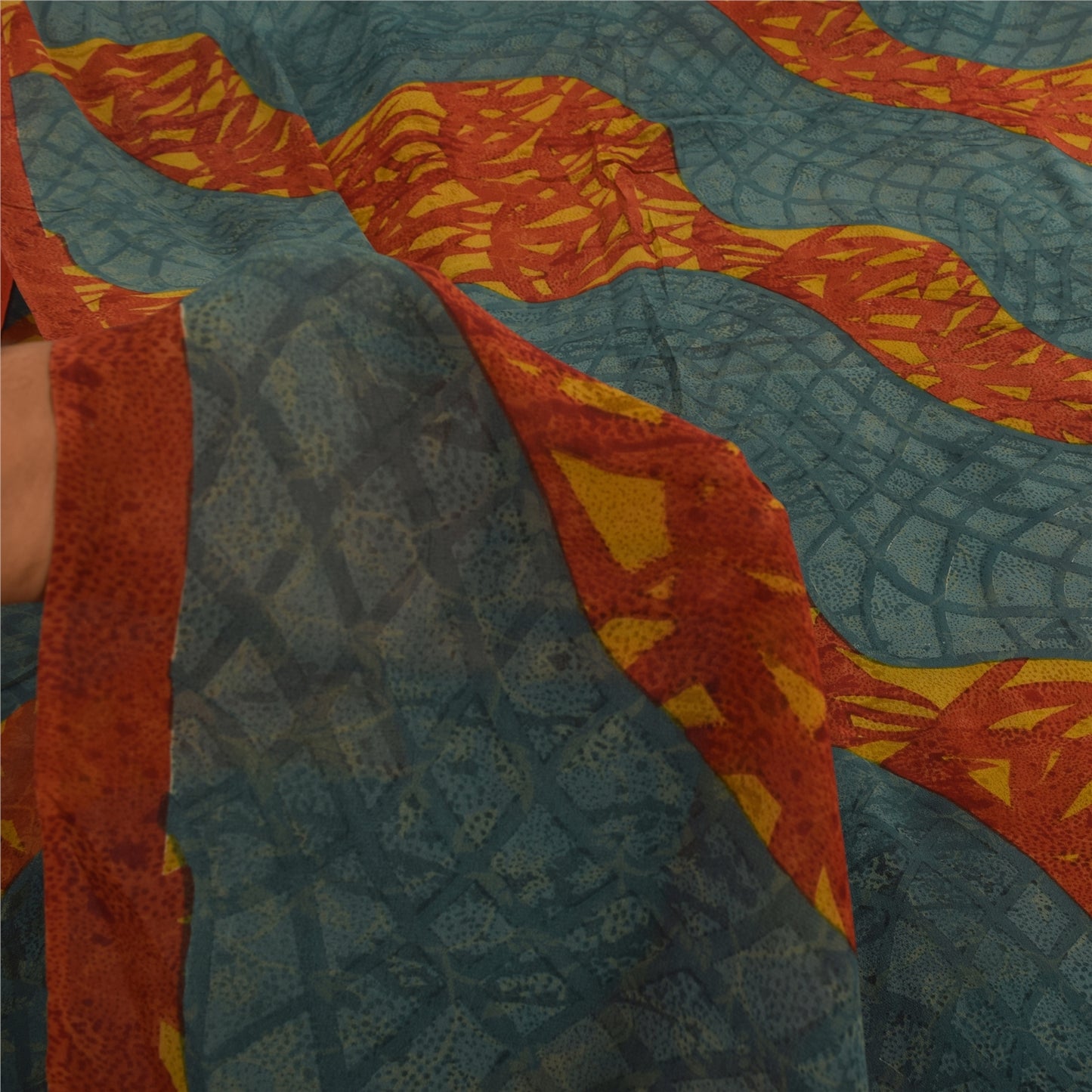 Sanskriti Vintage Sarees Multi Pure Georgette Silk Printed Sari 5yd Craft Sustainable Fabric