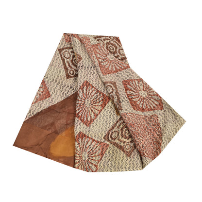 Sanskriti Vintage Sarees Ivory 100%Pure Georgette Silk Printed Sari Craft Sustainable Fabric