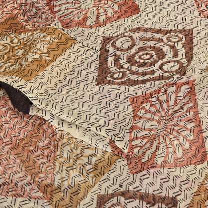 Sanskriti Vintage Sarees Ivory 100%Pure Georgette Silk Printed Sari Craft Sustainable Fabric