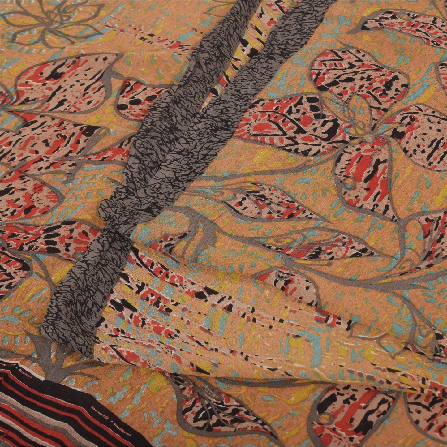 Sanskriti Vintage Sarees Brown Pure Georgette Silk Printed Sari 5yd Craft Sustainable Fabric