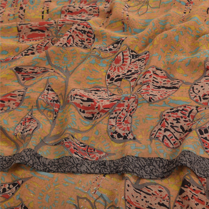Sanskriti Vintage Sarees Brown Pure Georgette Silk Printed Sari 5yd Craft Sustainable Fabric