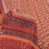 Sanskriti Vintage Sarees Peach/Red Pure Georgette Printed Sari 5yd Craft Sustainable Fabric