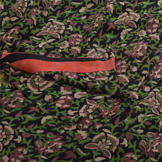 Sanskriti Vintage Sarees Black Pure Georgette Silk Printed Sari 5yd Craft Sustainable Fabric