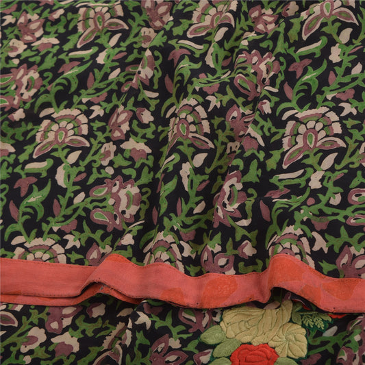 Сари Sanskriti Vintage, черное, чистый шелк, жоржет, напечатанное сари, 5 ярдов, ткань для рукоделия, устойчивая к истиранию