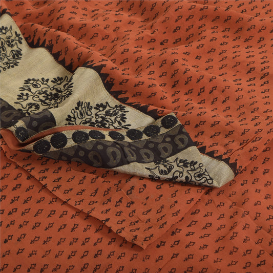Sanskriti Vintage Sarees Orange Pure Georgette Silk Embroidery Print Sari Sustainable Fabric