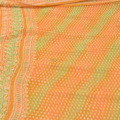 Sanskriti Vintage Sarees Green/Orange EmbroideryPure Georgette Print Sari Sustainable Fabric