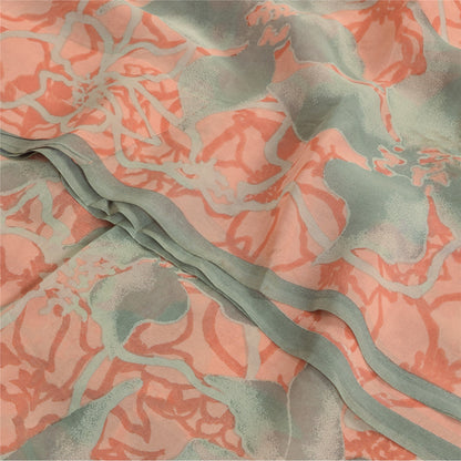 Sanskriti Vintage Sarees Peach Pure Georgette Silk Printed Sari 5yd Craft Sustainable Fabric