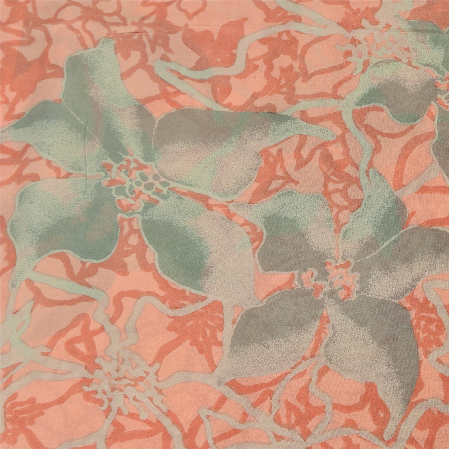 Sanskriti Vintage Sarees Peach Pure Georgette Silk Printed Sari 5yd Craft Sustainable Fabric