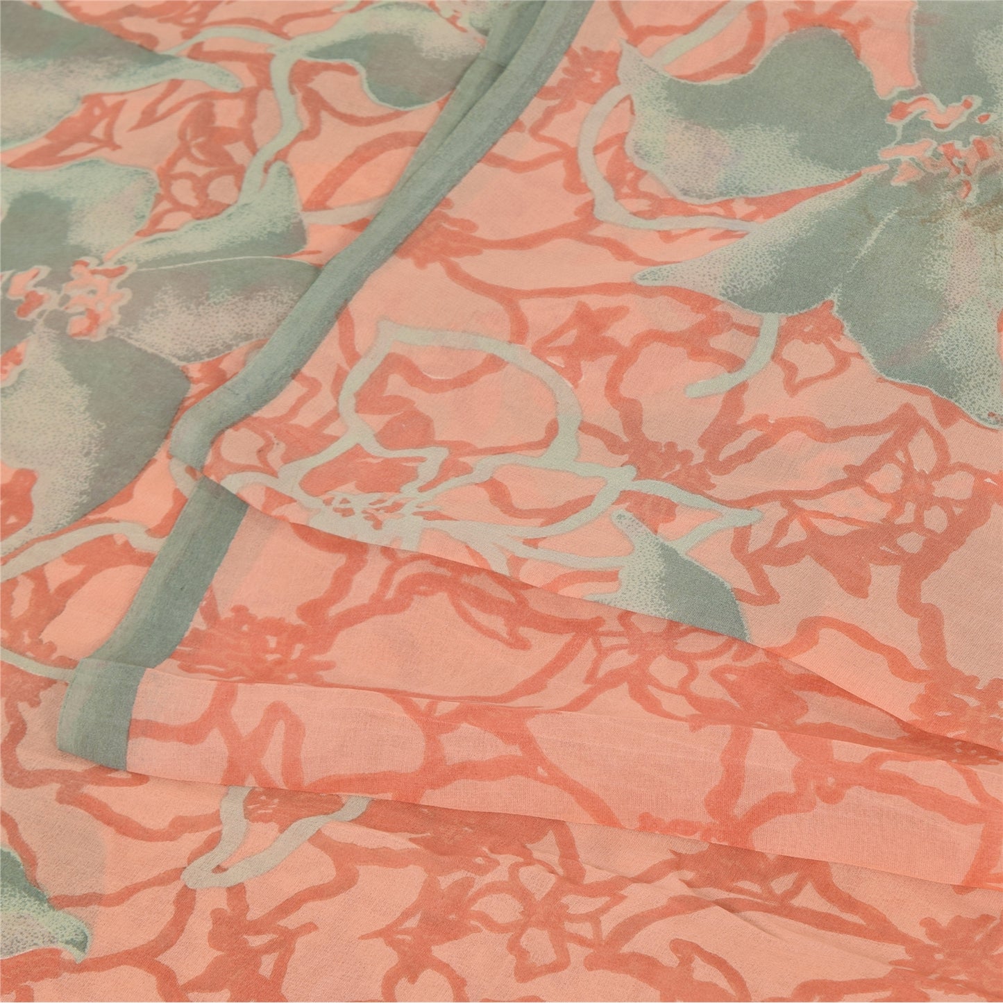 Sanskriti Vintage Sarees Peach Pure Georgette Silk Printed Sari 5yd Craft Sustainable Fabric