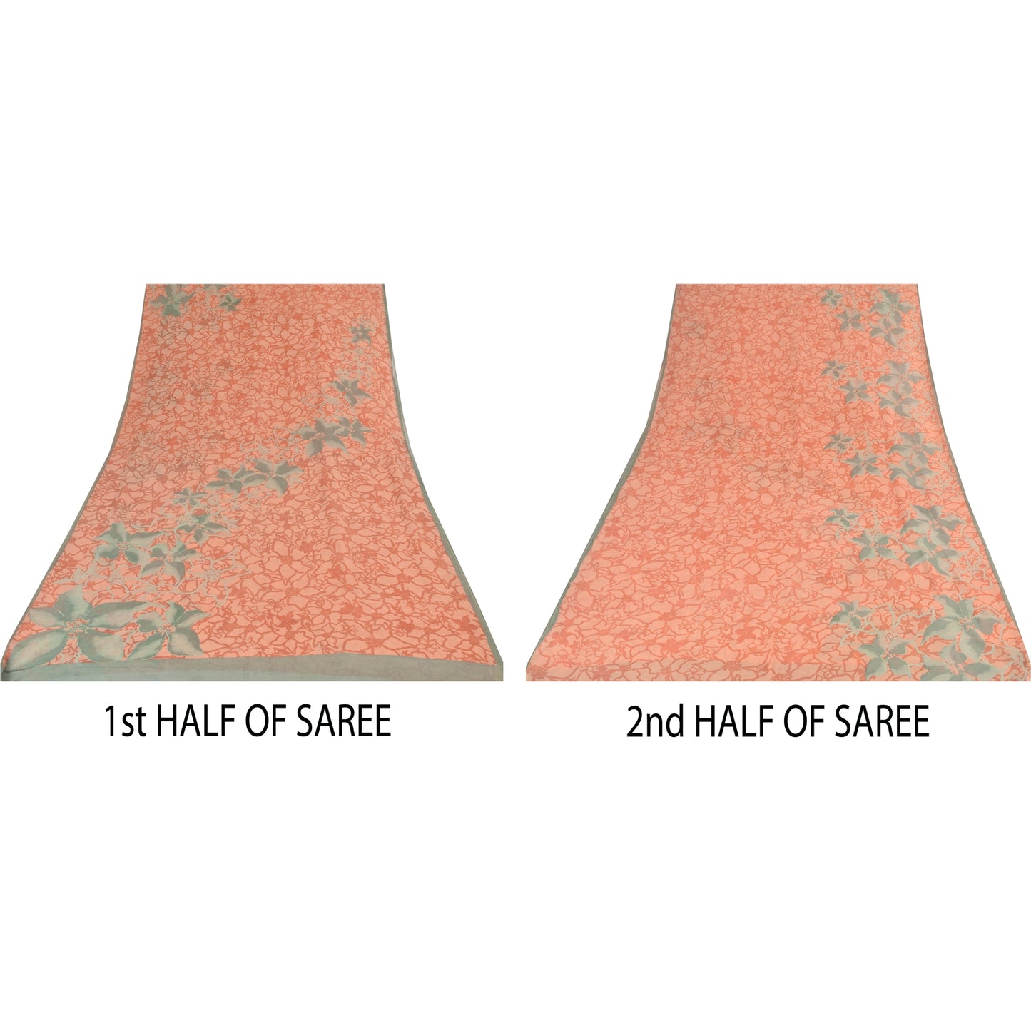 Sanskriti Vintage Sarees Peach Pure Georgette Silk Printed Sari 5yd Craft Sustainable Fabric