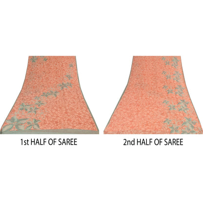 Sanskriti Vintage Sarees Peach Pure Georgette Silk Printed Sari 5yd Craft Sustainable Fabric