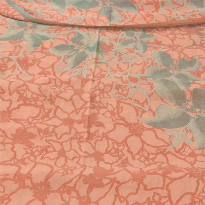 Sanskriti Vintage Sarees Peach Pure Georgette Silk Printed Sari 5yd Craft Sustainable Fabric