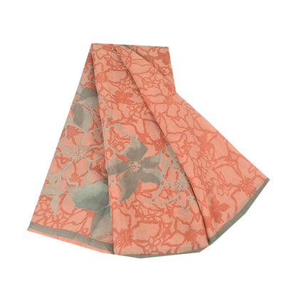 Sanskriti Vintage Sarees Peach Pure Georgette Silk Printed Sari 5yd Craft Sustainable Fabric