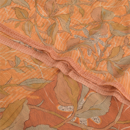 Sanskriti Vintage Sarees Orange Pure Georgette Silk Printed Sari Craft Sustainable Fabric
