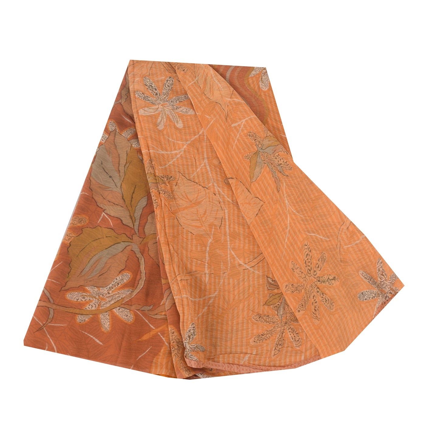 Sanskriti Vintage Sarees Orange Pure Georgette Silk Printed Sari Craft Sustainable Fabric