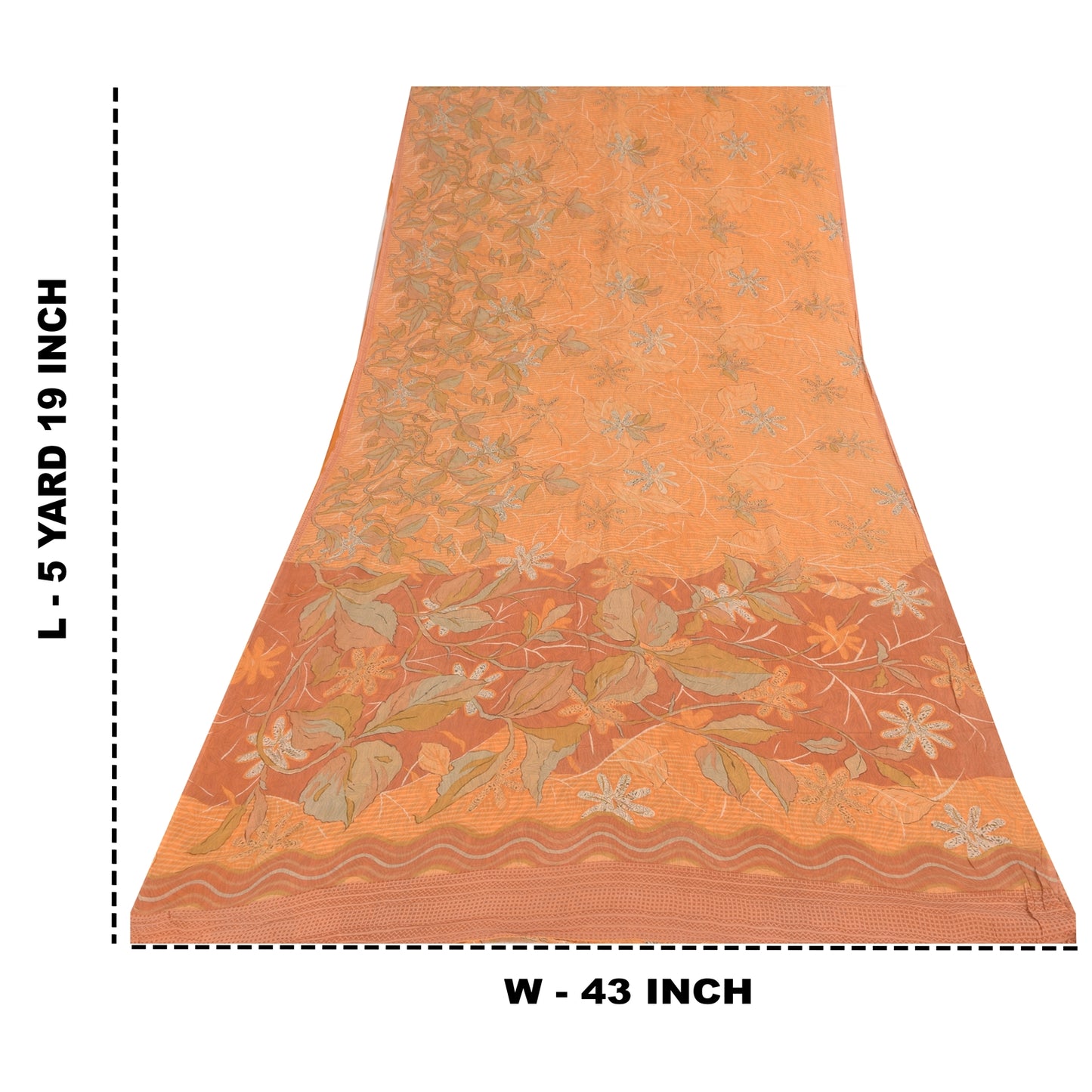 Sanskriti Vintage Sarees Orange Pure Georgette Silk Printed Sari Craft Sustainable Fabric