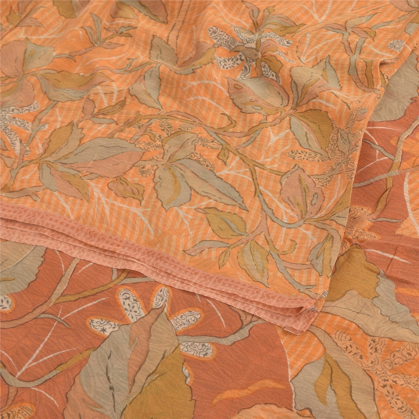 Sanskriti Vintage Sarees Orange Pure Georgette Silk Printed Sari Craft Sustainable Fabric