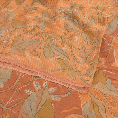 Sanskriti Vintage Sarees Orange Pure Georgette Silk Printed Sari Craft Sustainable Fabric