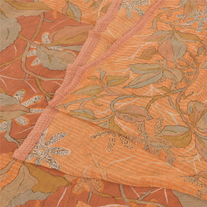 Sanskriti Vintage Sarees Orange Pure Georgette Silk Printed Sari Craft Sustainable Fabric
