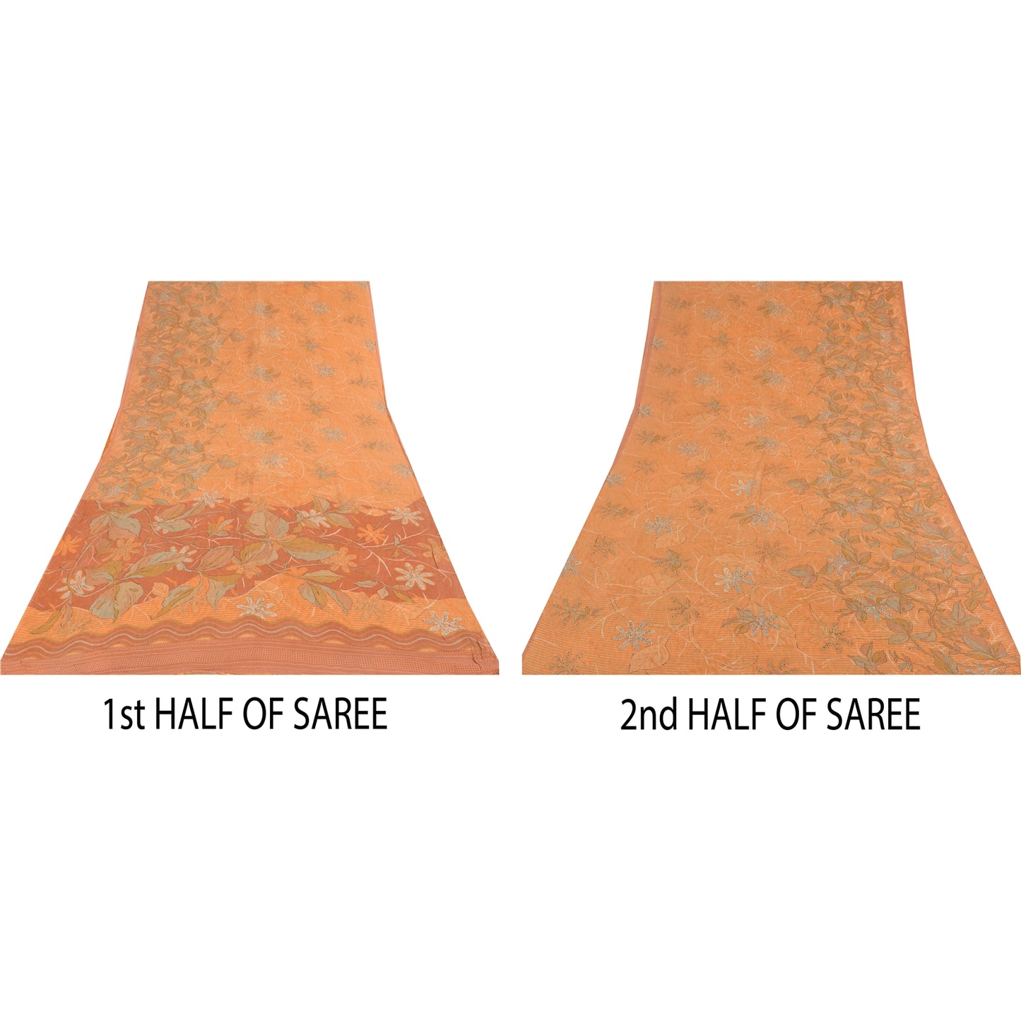 Sanskriti Vintage Sarees Orange Pure Georgette Silk Printed Sari Craft Sustainable Fabric