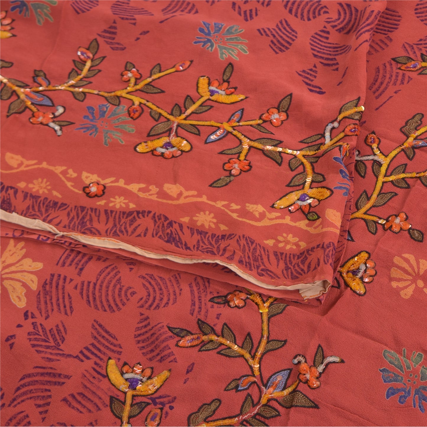 Sanskriti Vintage Sarees Pure Georgette Silk Hand Beaded Print Sari Craft Sustainable Fabric