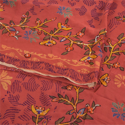 Sanskriti Vintage Sarees Pure Georgette Silk Hand Beaded Print Sari Craft Sustainable Fabric