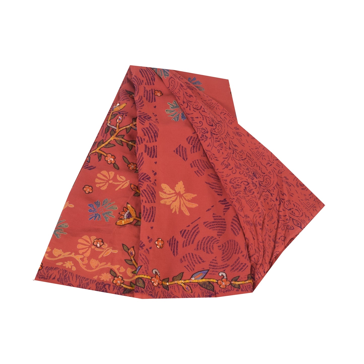 Sanskriti Vintage Sarees Pure Georgette Silk Hand Beaded Print Sari Craft Sustainable Fabric