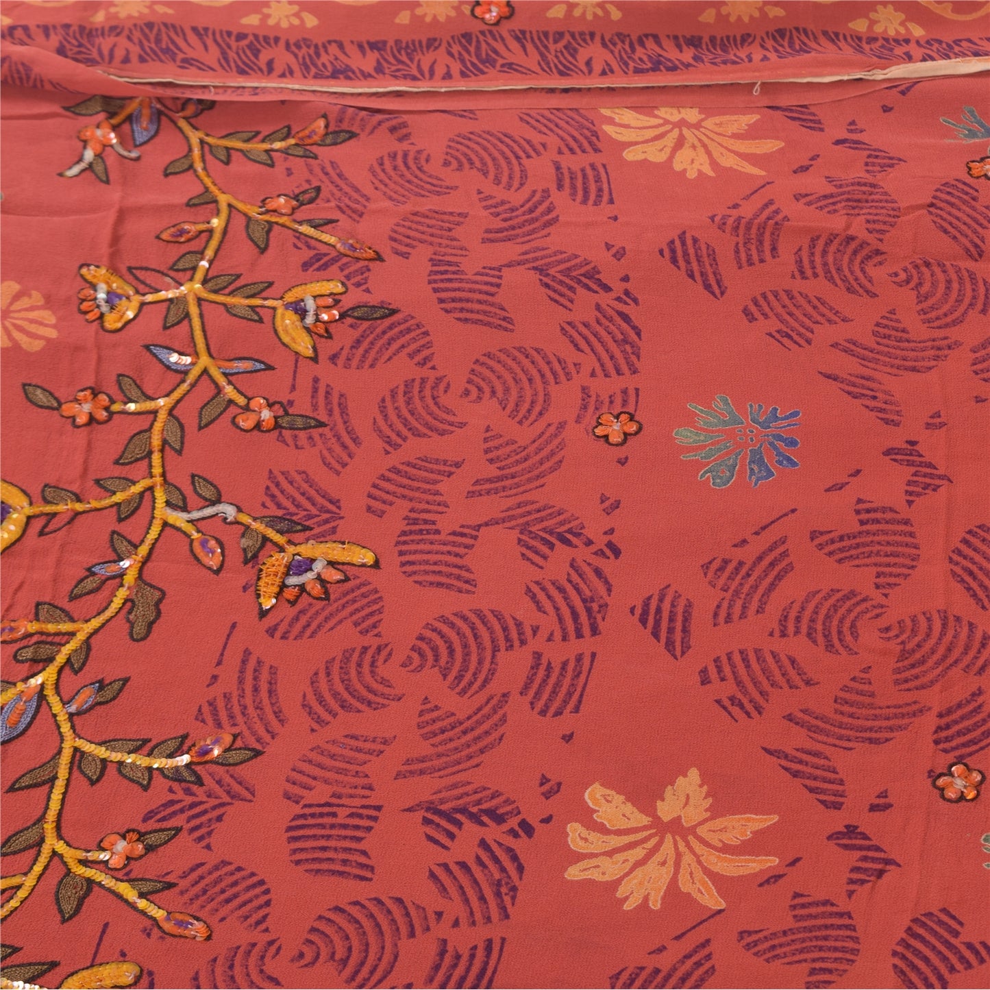 Sanskriti Vintage Sarees Pure Georgette Silk Hand Beaded Print Sari Craft Sustainable Fabric