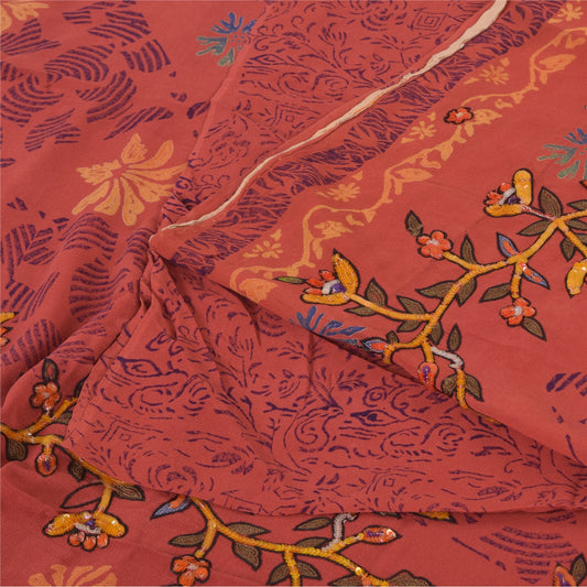 Sanskriti Vintage Sarees Pure Georgette Silk Hand Beaded Print Sari Craft Sustainable Fabric