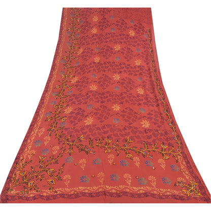 Sanskriti Vintage Sarees Pure Georgette Silk Hand Beaded Print Sari Craft Sustainable Fabric