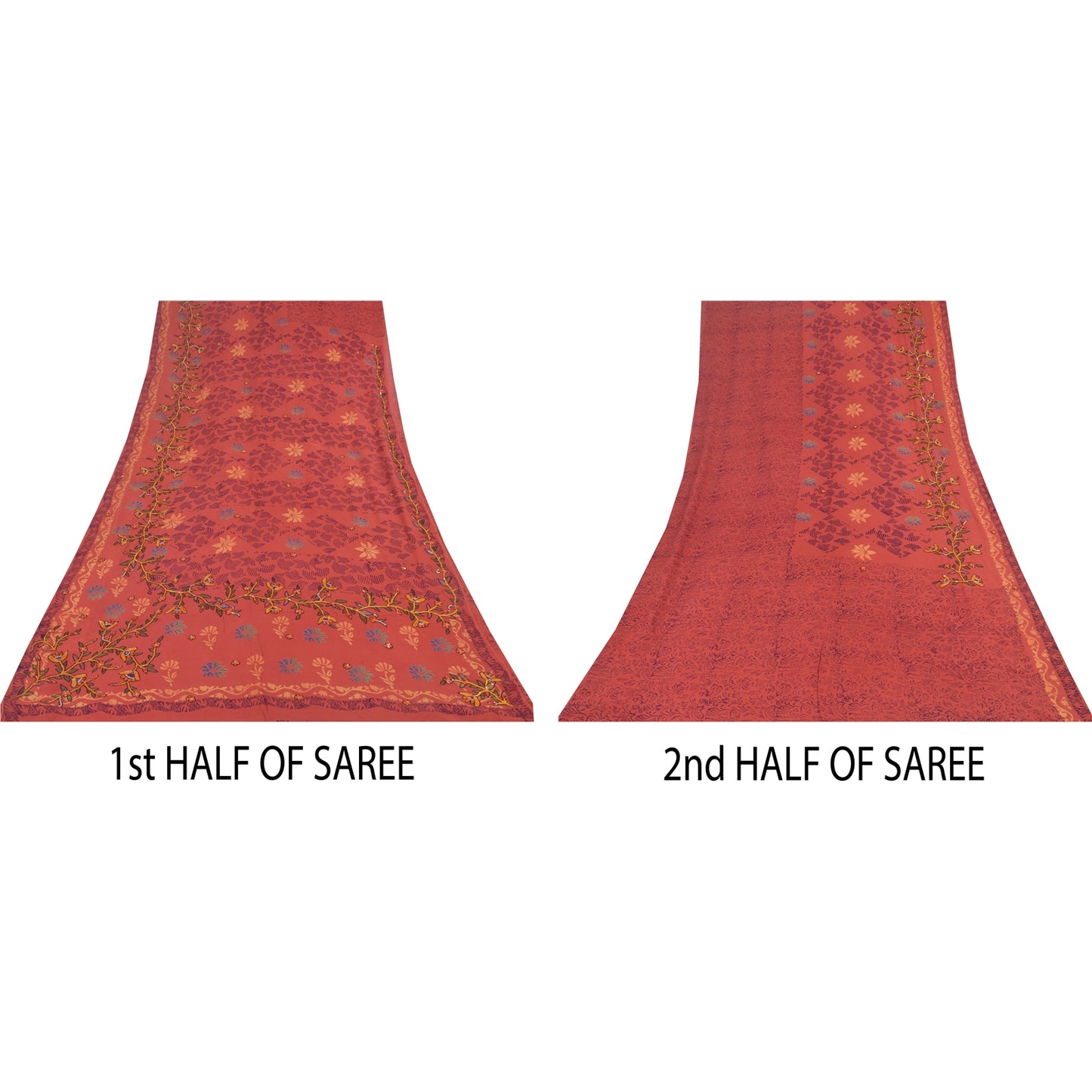 Sanskriti Vintage Sarees Pure Georgette Silk Hand Beaded Print Sari Craft Sustainable Fabric